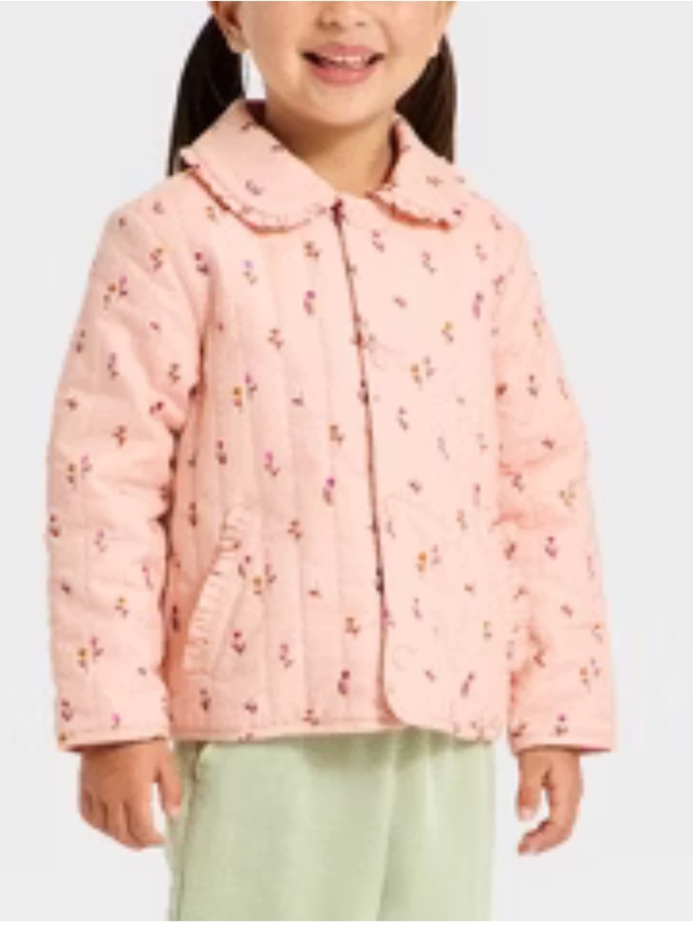 Cat & Jack Kids Quilted Pink Floral Snap Front Jacket Cotton Blend, Sz 5T